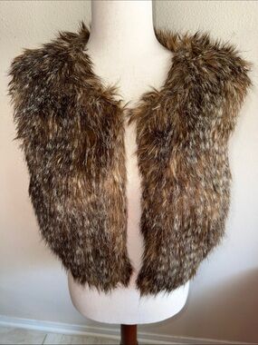 bebe Faux Fur Vest in Brown and Black Tones